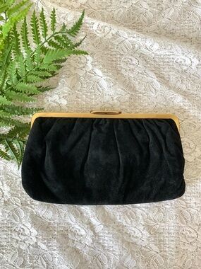 Vintage Black & Gold Suede Clutch